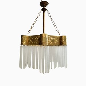 Art Deco Copper & Glass Bead Hanging Lamp