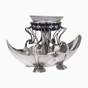 Centre de Table Art Nouveau en Argent et Émail, Allemagne, 1900