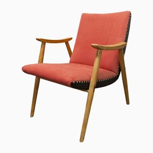 Skandinavischer Sessel aus honigfarbener Buche, rotem Stoff & schwarzem Skai, 1950er