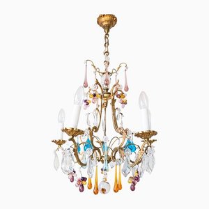 French Bronze Chandelier with Colored Crystals