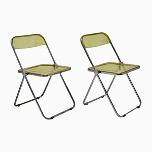 Space Age Plia Folding Chairs in Yellow by Giancarlo Piretti, Italy, 1969, Set of 2