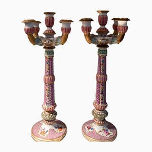 Girandoles or Table Candlesticks in Porcelain from Meissen, Germany, 1774-1815, Set of 2