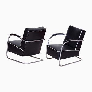Black Leather Armchairs from Mücke Melder, 1930s, Czechia, Set of 2