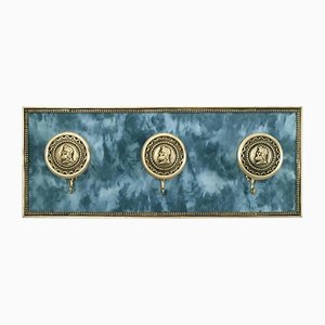 Vintage Blue Fabric & Brass Wall-Mounted Coat Hook, Italy