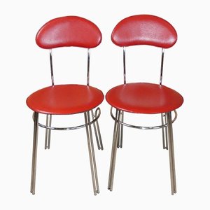 Red Chrome Kitchen Chair, 1970s, Set of 2