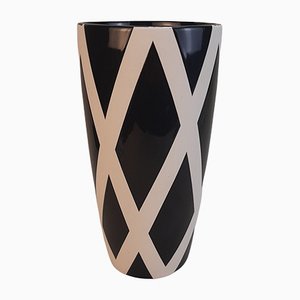 Vaso vintage in ceramica a strisce bianche e nere