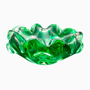 Italienischer Grüner Murano Glas Aschenbecher