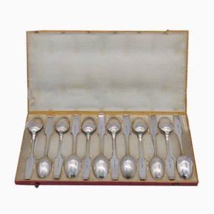 Biedermeier Coffee Spoons with Tremults in 13 Lot Silver from Nürnberg, Set of 12
