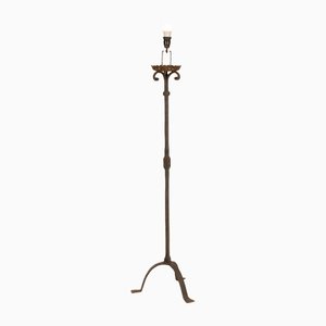 French Art Deco Handcrafted Wrought Iron Floor Lamp, France, 1920s