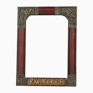 Red Lacquer & Embossed Copper Brass Wooden Frame