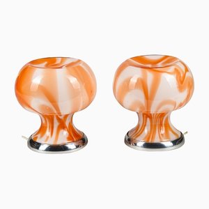 Lampade in vetro di Murano arancione e bianco di Carlo Moretti, Italia, 1970, set di 2