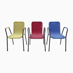 Vintage Woven Plastic Bar Chairs, Italy, 1960, Set of 3