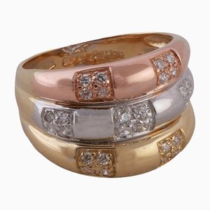 18 Karat Yellow, Pink and White Gold Band Ring Bambu Style with Diamonds