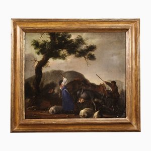 Bucolic Painting, 17th-Century, Oil on Canvas, Framed