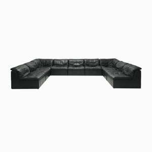 Black Leather Patchwork Modular Element Sofa from Laauser, Set of 9, 1970s