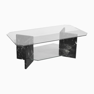 Italian Geometric Marble & Glass Coffee Table
