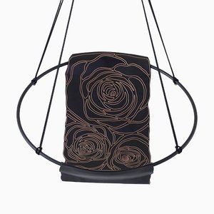 Sling Rose Engraved / Carved on Black Thick Veg Tan Genuine Leather Handmade Modern Minimal From Studio Stirling
