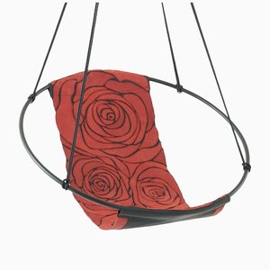 Sling Rose Rouge sur Noir en Cuir Véritable Cousu à la Main Minimaliste de Studio Stirling