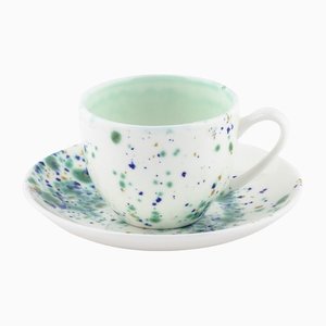 Set di 2 tazze da caffè con piattino in marmo blu