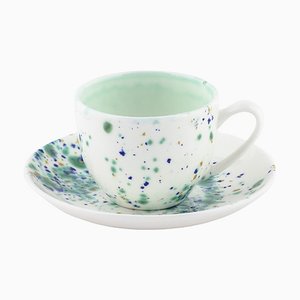 Set of 2 Coffee Cups & Saucer Blue Marble