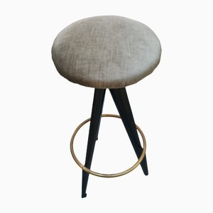 Black Wood & Brass Stool by Paolo Buffa