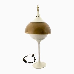 Space Age Italian Postmodern Acyrlic and White Varnished Metal Table Lamp