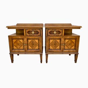 Mid-Century French Walnut Nightstands with Marquetry, Set of 2