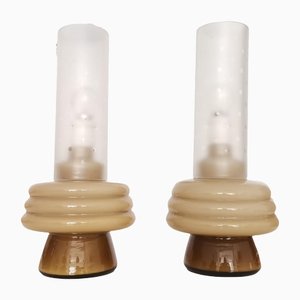 Mid-Century Modern Olive Green Opaline Glass Table Lamps, Set of 2