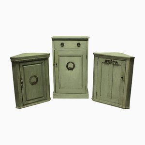 Antique Swedish Wood & Silver Cabinets, Set of 3