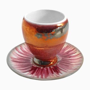 Tasse Ronde en Cuivre avec Soucoupe Rose de Ceramiche Lega