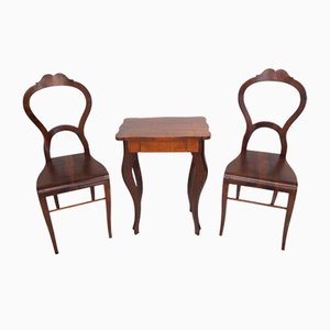 Beidermeier Stühle & Tisch, 1850er, 3er Set