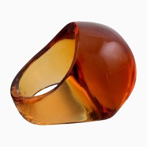 Amber Colored Art Glass Ring from Lalique, 1980s