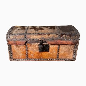 Antique Georgian Brass Studded Leather Ladies Travel Chest, 1750