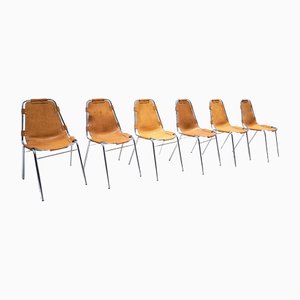 Mid-Century Modern Leder Les Arcs Stühle von Charlotte Perriand, Frankreich, 1960er, 6er Set