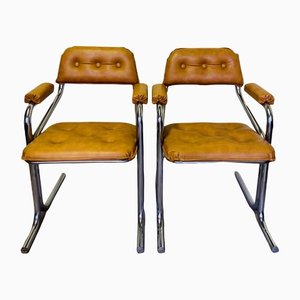 Vintage Chrome Skai Leather Chairs, Set of 2