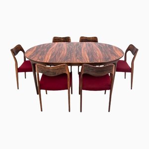 Danish Rosewood Dining Table & Chairs by Niels Otto Møller, 1960s, Set of 7