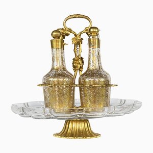Antique Baccarat Crystal Liquor Decanter/Carafe Carousel Set