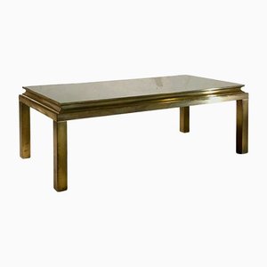 Mesa de centro vintage de bronce y espejo de Maison Jansen, años 70