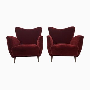 Mid-Century Red Velvet Armchairs by Gio Ponti, Set of 2