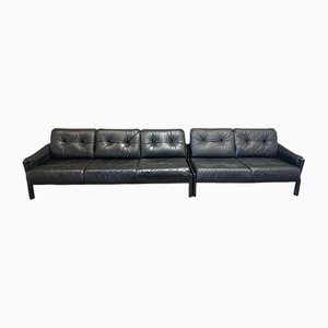 Black Leather Modular Sofas, 1960s, Set of 2