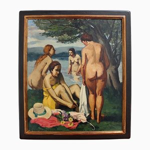 Charles Kvapil, The Bathers, 1920s, Oil on Canvas, Framed