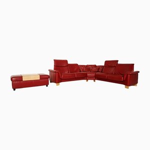 Red Paradise Leather Sofa Set with Corner Sofa and Stool from Stressless, Set of 2