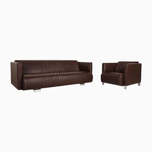 Dark Brown Leather 6300 Sofa Set by Rolf Benz, Set of 2