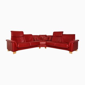 Red Leather Paradise Corner Sofa Couch with Relaxation Function from Stressless