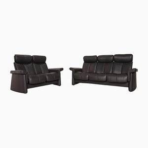 Anthracite Leather Legend Sofa Set with 3-Seat and 2-Seat Couch Function from Stressless, Set of 2