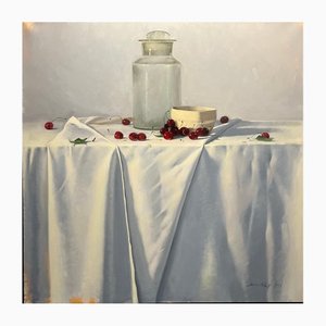 Luisa Albert, Ciliegie in tavola, 2021, Olio su tela