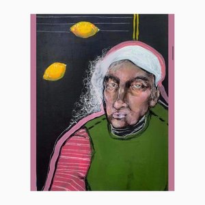 Nina Narimanishvili, Lemon Seller, 2021, Acrylic & Coal on Canvas