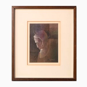 Andreu Martró, Face Painting, Gouache on Paper, Framed