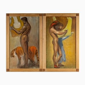After Paul Jouve, Paintings, Oil on Canvas, Framed, Set of 2
