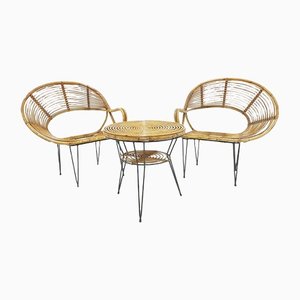 Bamboo Lounge Chairs and Table by Janine Abraham & Dirk Jan Rol, 1950s, Set of 3